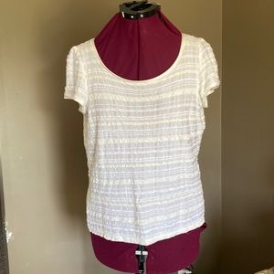 Armani Collezioni White Velvet Burnout Short Sleeve Top (Size 14)